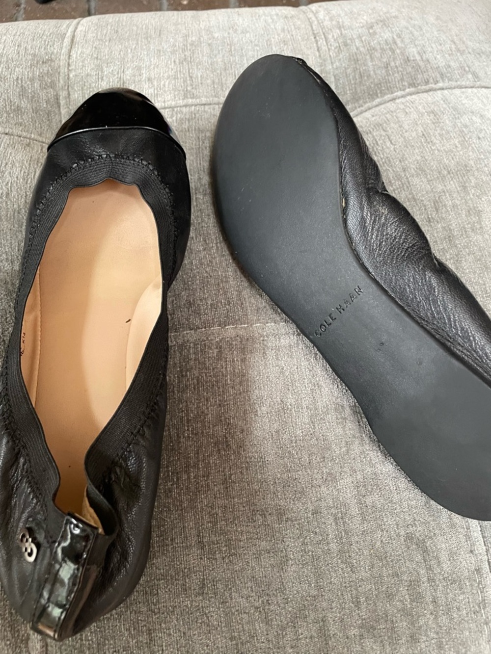 Cole Haan Black Leather Scalloped Ballet Flats